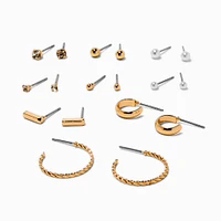 Gold-tone Crystal & Pearl Basic Earrings Set - 9 Pack