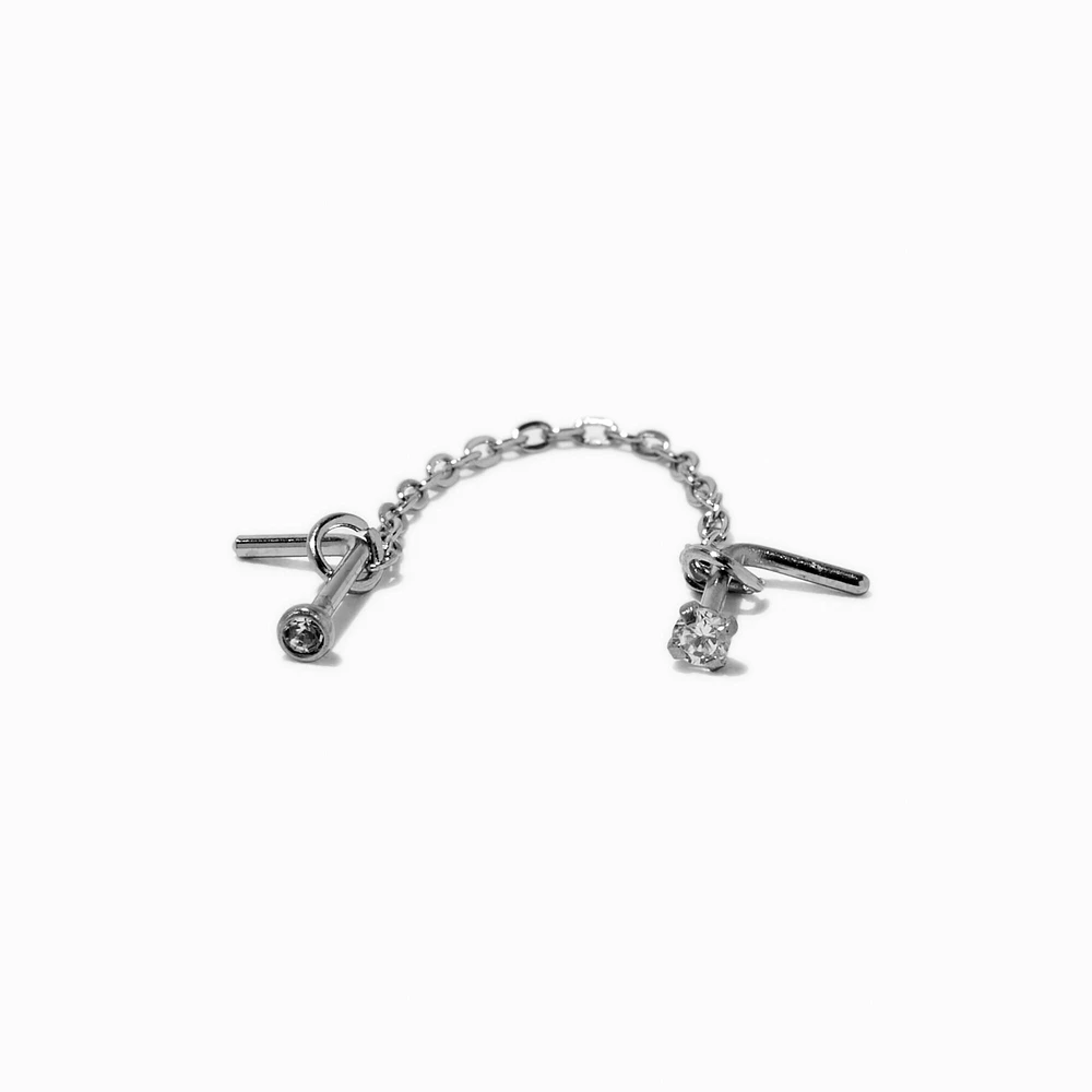 Silver-tone Stainless Steel Double Chain 20G Nose Stud