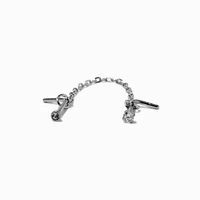 20G Silver-tone Stainless Steel Double Chain Nose Stud