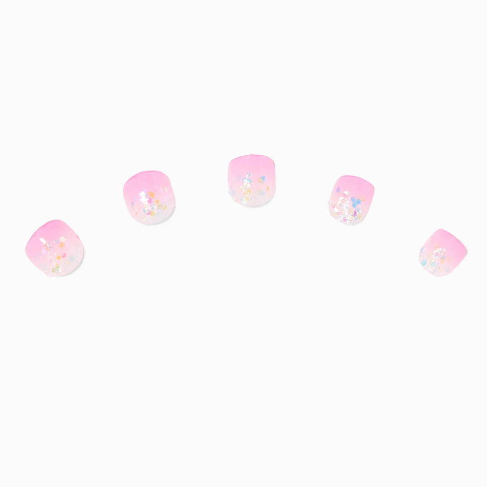 Claire's Club Pink Glitter Ombré Vegan Press On Faux Nail Set - 10 Pack