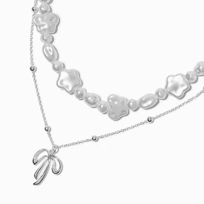 Droopy Bow & Pearl Multi-Strand Necklace