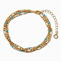 Gold-tone Turquoise Multi-Strand Chain Anklet