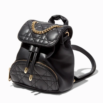 Black Quilted Mini Flap Backpack