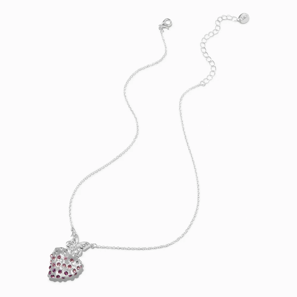 Silver-tone Pavé Heart & Butterfly Pendant Necklace