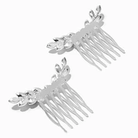 Silver Crystal Leaf & Pearl Hair Comb - 2 Pack