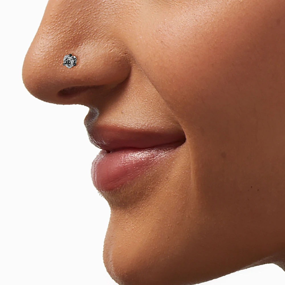 Silver-tone Stainless Steel Cubic Zirconia 20G Threadless Nose Stud