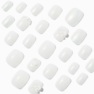 White Iridescent Pearl Squoval Vegan Faux Nail Set - 24 Pack