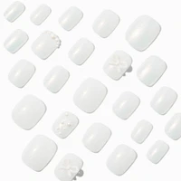 White Iridescent Pearl Squoval Vegan Faux Nail Set - 24 Pack