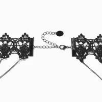 Black Gemstone & Chains Lace Choker Necklace