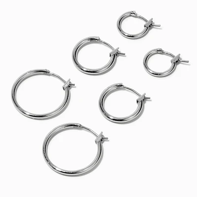 Silver Graduated Hinge Hoop Earrings