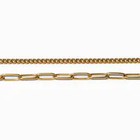 Gold-tone Stainless Steel Curb & Paperclip Chain Bracelets - 2 Pack