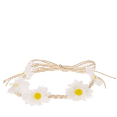 Daisy Braided Tie Headwrap - White
