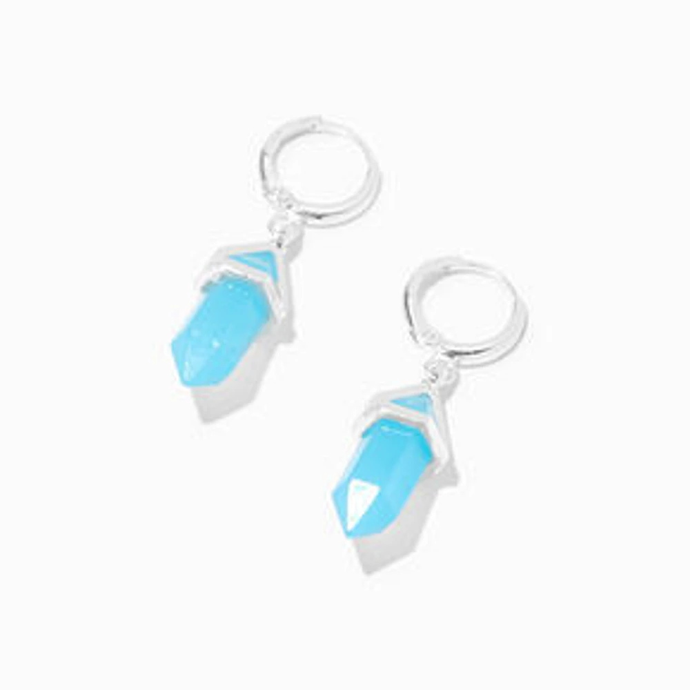 Blue Mystical Gem 10mm Huggie Hoop Drop Earrings