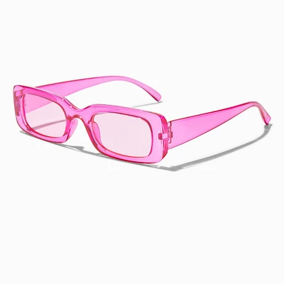 Translucent Fuchsia Rectangular Frame Sunglasses