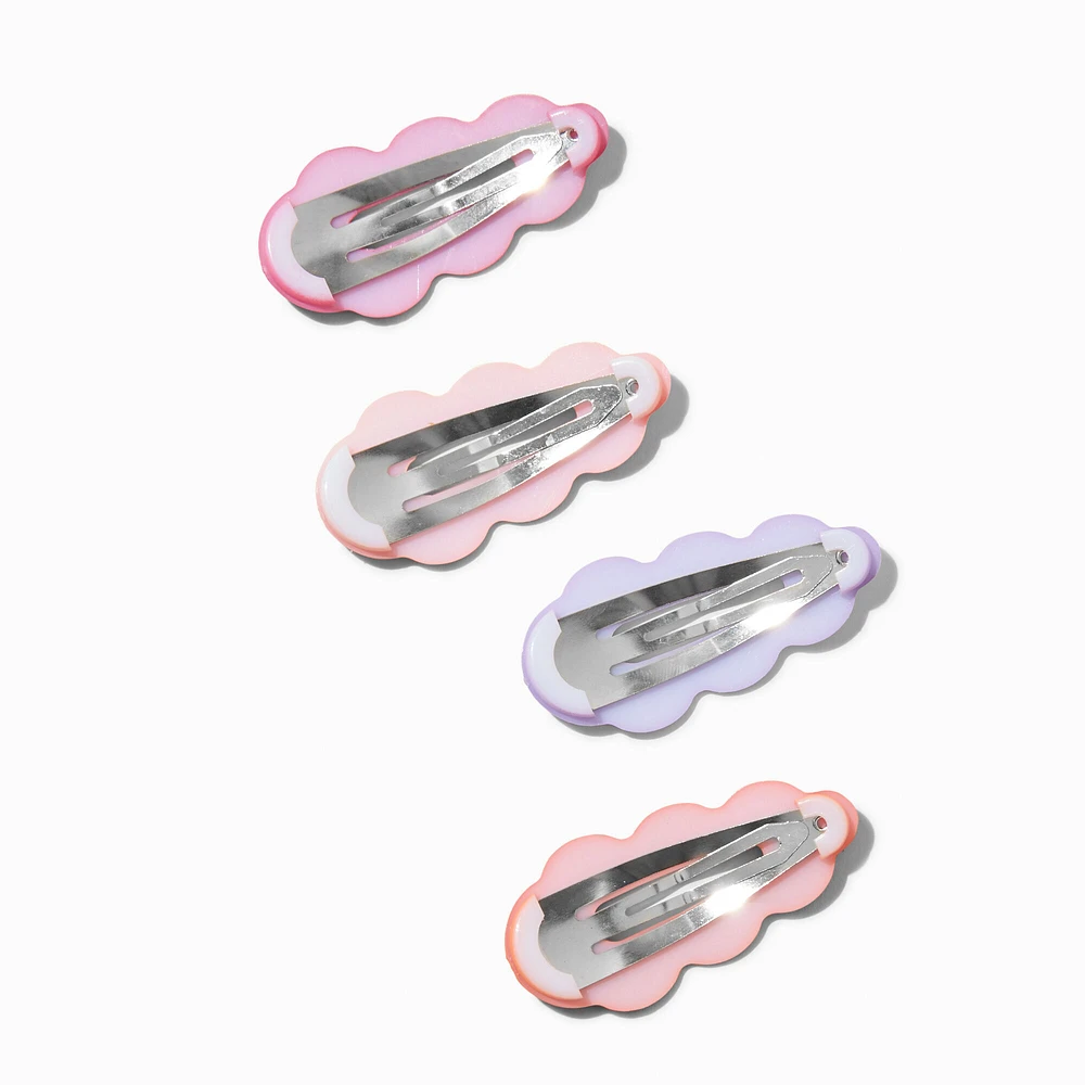 Matte Scalloped Hot Pink Snap Hair Clips - 4 Pack