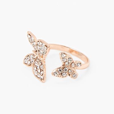 Rose Gold Double Butterfly Open Ring