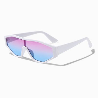 White Frame Ombre Lens Shield Sunglasses