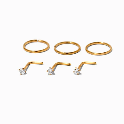 Gold-tone Titanium 20G Cubic Zirconia Studs & Hoops - 6 Pack