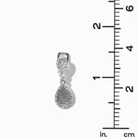 Silver-tone Tiny Glitter Teardrop Clip-on 1" Drop Earrings