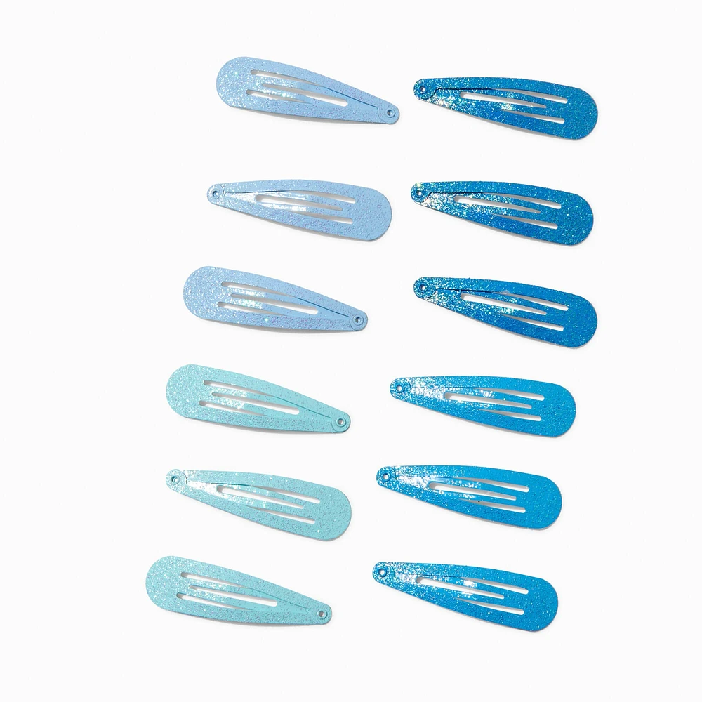 Mixed Blue Glitter Snap Clips - 12 Pack