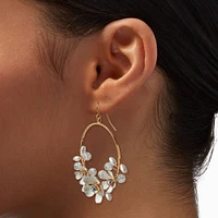 Crystal White Flower Drop Hoop Earrings