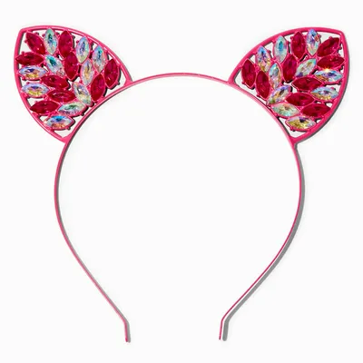 Pink Gemstone Cat Ears Headband