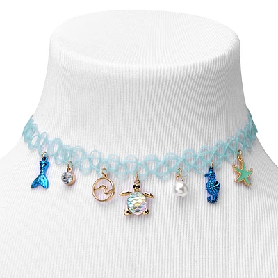 Sea Creature Blue Tattoo Choker Necklace