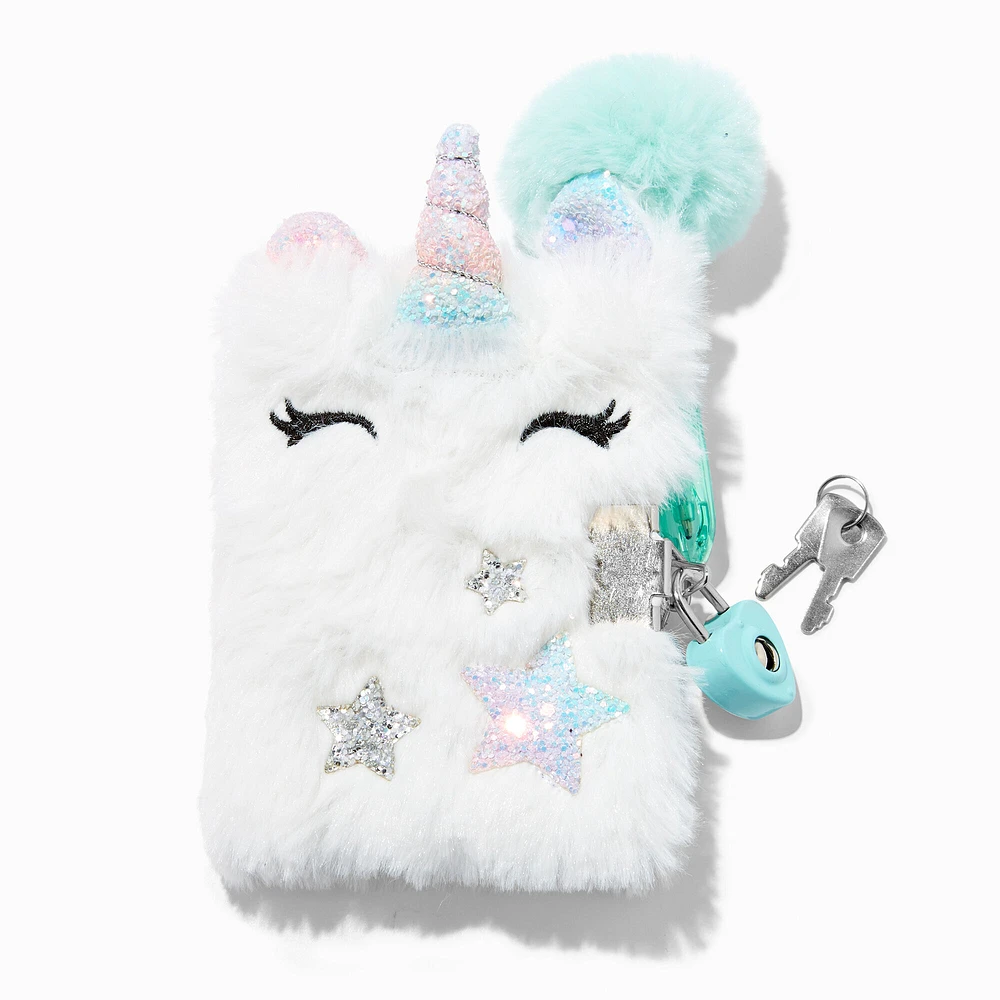 Claire's Club Glitter Star Unicorn Furry Mini Lock Diary