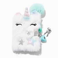 Claire's Club Glitter Star Unicorn Furry Mini Lock Diary