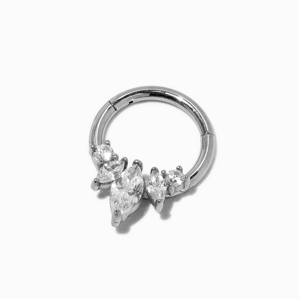 Silver-tone Stainless Steel Cubic Zirconia Crown 16G Septum Nose Hoop