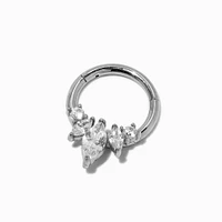 Silver-tone Stainless Steel Cubic Zirconia 16G Crown Septum Nose Hoop