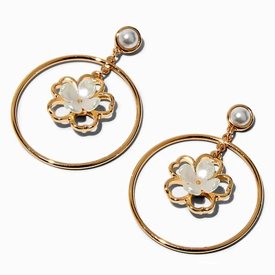 Pearl Flower Gold-tone 2" Drop Earrings