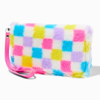Multicolor Checkerboard Plush Wristlet Wallet