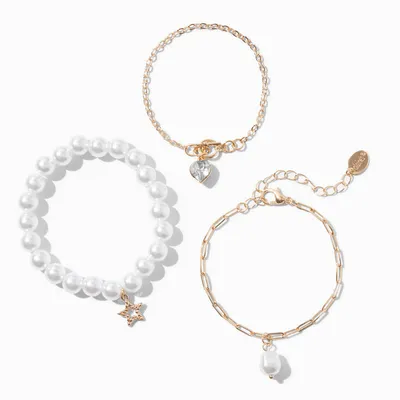 Claire's Club Gold Pearl Adjustable Bracelets - 3 Pack
