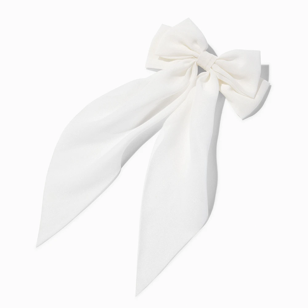 White Long Tail Hair Bow Clip