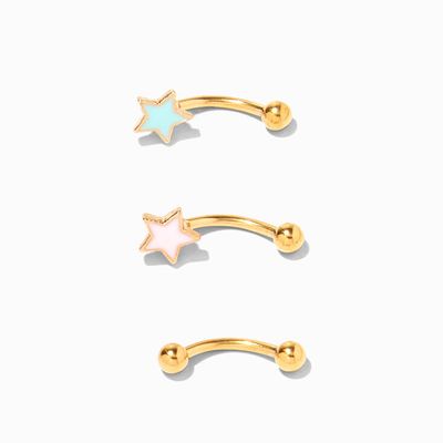 Gold Stainless Steel 16G Star Rook Earrings - 3 Pack