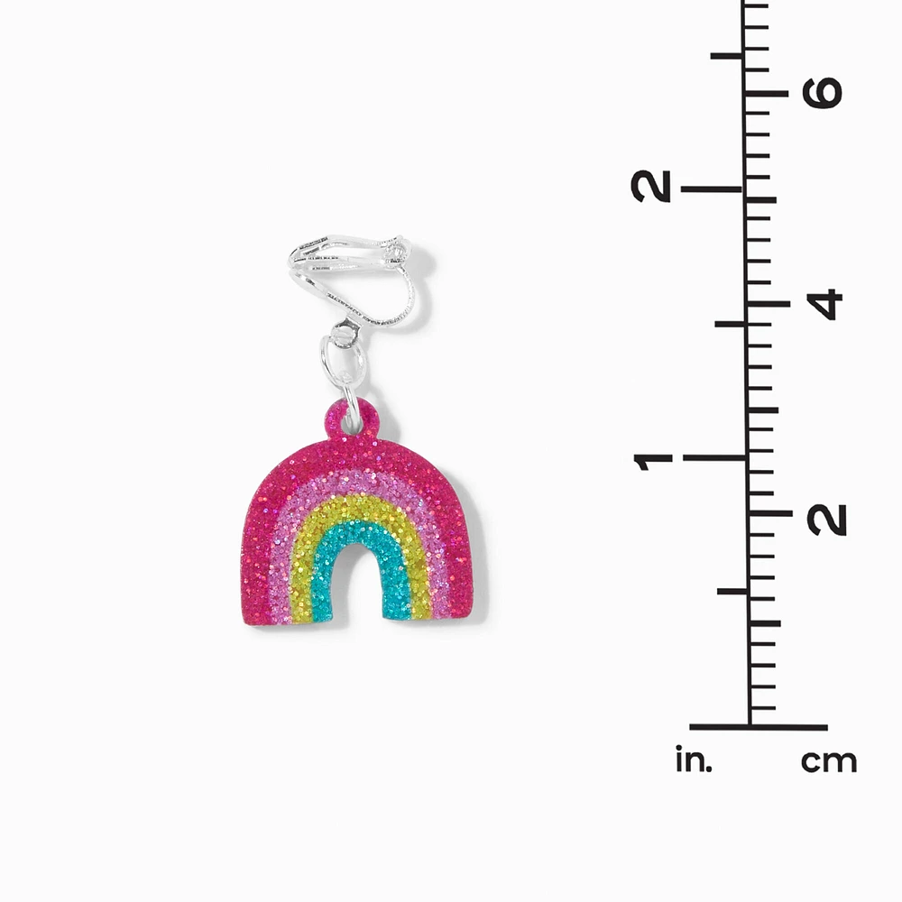 Glitter Rainbow 1'' Clip-On Drop Earrings