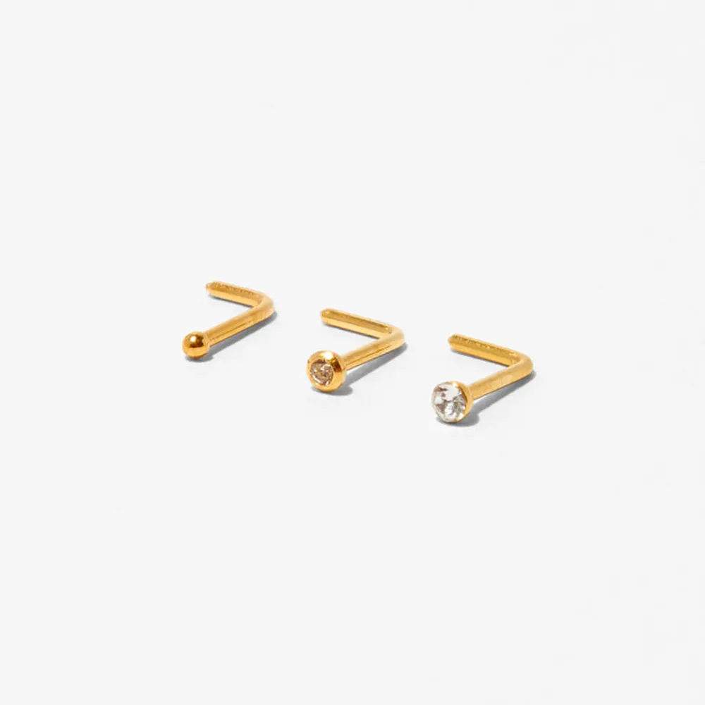 Gold 20G Mixed Crystal Nose Studs - 3 Pack