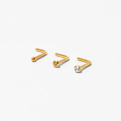 Gold 20G Mixed Crystal Nose Studs - 3 Pack