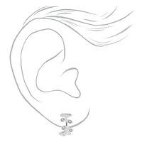 Silver 10MM Crystal Leaf Hoop Earrings