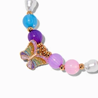 Butterfly Charm Rainbow Beaded Stretch Bracelet