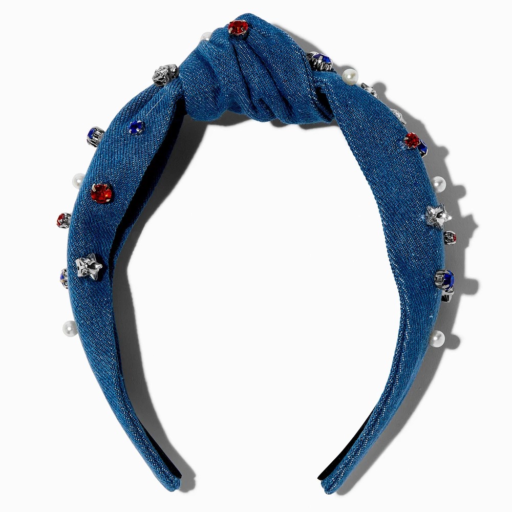 Red, White, & Blue Gemstone Denim Headband