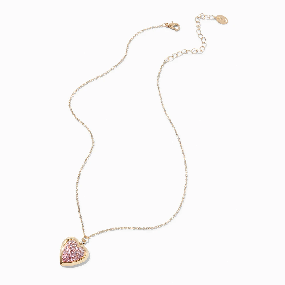 Pink Pavé Heart Locket Pendant Necklace