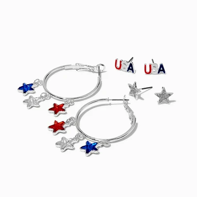 Red, White, & Blue Stars Mixed Earring Set - 3 Pack