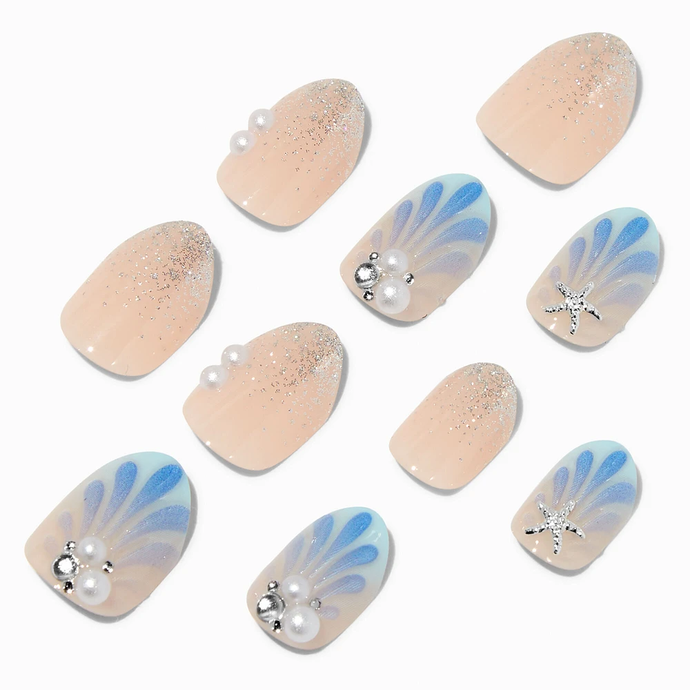 Claire's Club Seashell Stiletto Press On Vegan Faux Nail Set - 10 Pack