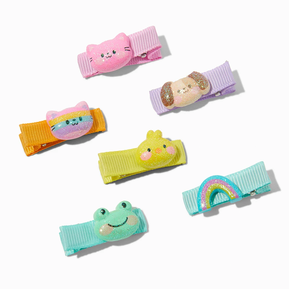 Claire's Club Pastel Glitter Critter Hair Clips - 6 Pack