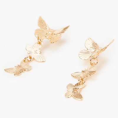 Gold 1.5" Butterfly Drop Earrings