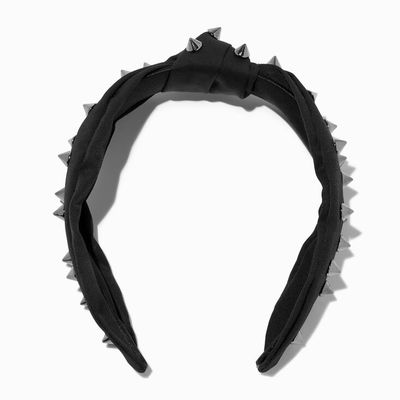 Silver Spike Black Knotted Headband