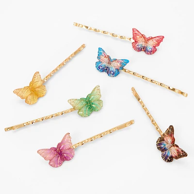 Gold Jewel Tone Butterfly Hair Pins - 6 Pack