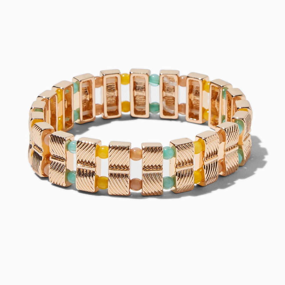 Gold-tone Double Stack Beaded Stretch Bracelet